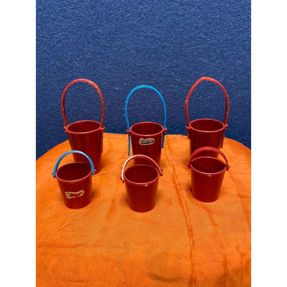 Barbie Red Plastic Bucket Lot 6pc Miniature Pails Mattel Doll Accessories